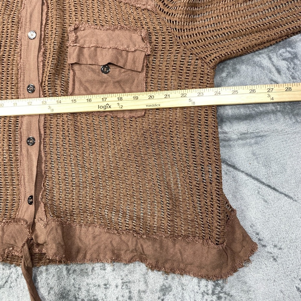 Bar x Pol Hoodie Jacket Medium Raw Hem Edge Open Knit Crochet Boho Mesh Festival - Picture 8 of 9